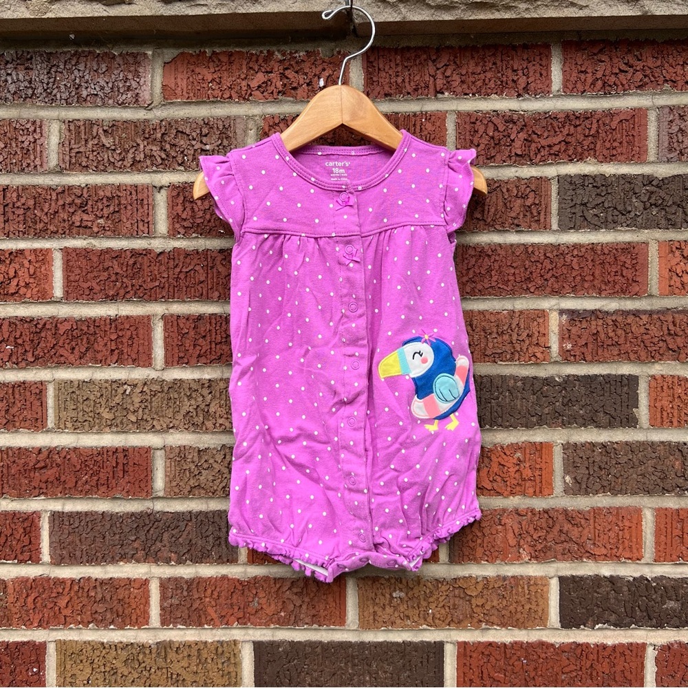 Carter’s Light Purple Dotted Parrot Short Sleeve One Piece Bodysuit